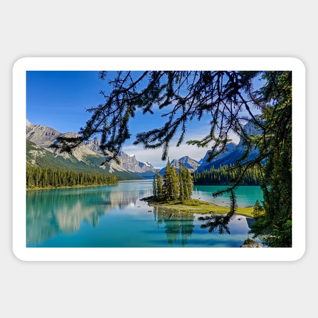 Jasper National Park Spirit Island Maligne Lake Alberta Canada Sticker by WayneOxfordPh